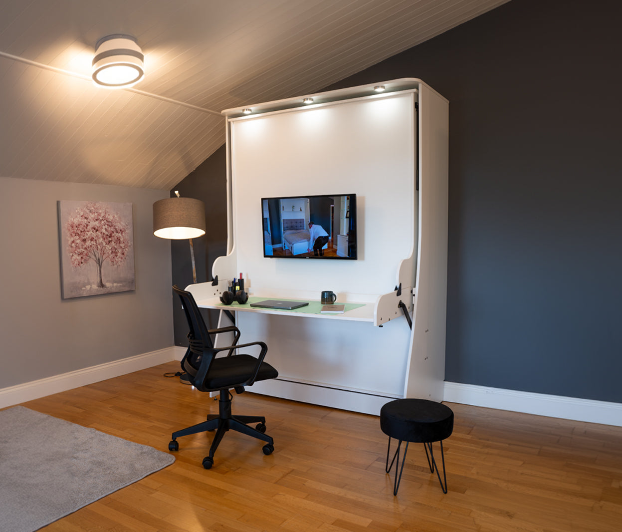 The Majestic - Vertical Hiddenbed with Desk - Double (White)